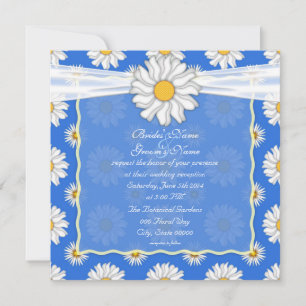 Royal Blue and White Floral Wedding Reception Invitation