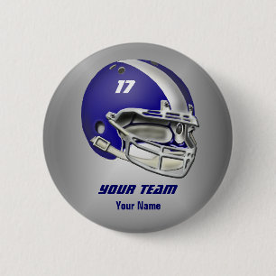 Royal Blue and White Football Helmet 6 Cm Round Badge