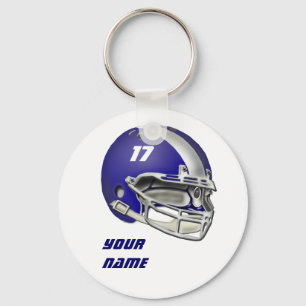 Royal Blue and White Football Helmet Key Ring