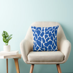 Royal Blue and White Giraffe Spot Animal Print Cushion
