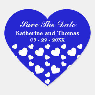 Royal Blue and White Hearts Save The Date Stickers