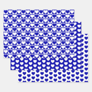 Royal Blue and White Hearts Wrapping Paper Sheet
