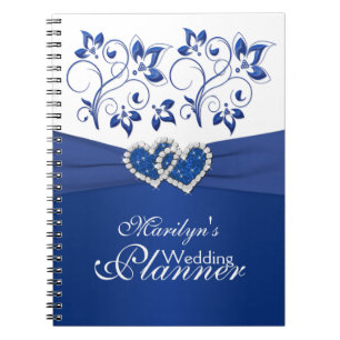 Royal Blue and White Joined Hearts Floral Notebook