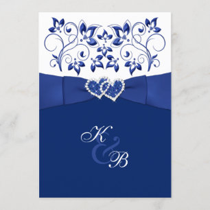 Royal Blue and White Joined Hearts Invitation 3