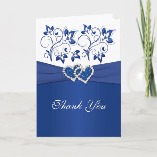 Royal Blue and White Joined Hearts Thank You Card