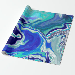 Royal Blue and White Marble Waves Fluid Art   Wrapping Paper