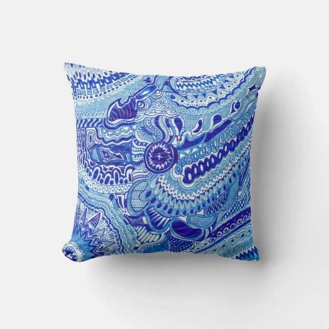 Royal Blue and White Ming style art Cushion (Front)