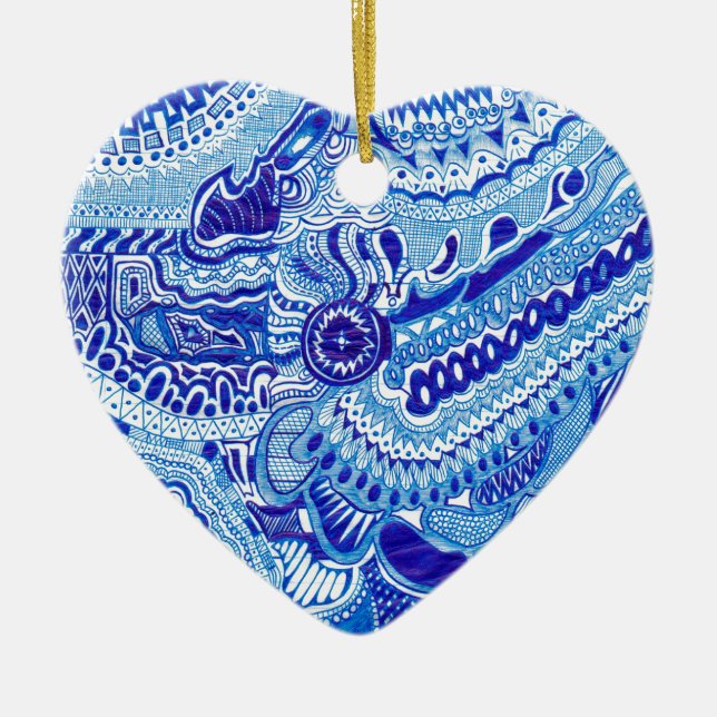 Royal Blue and White Ming style pattern art Ceramic Tree Decoration (Front)