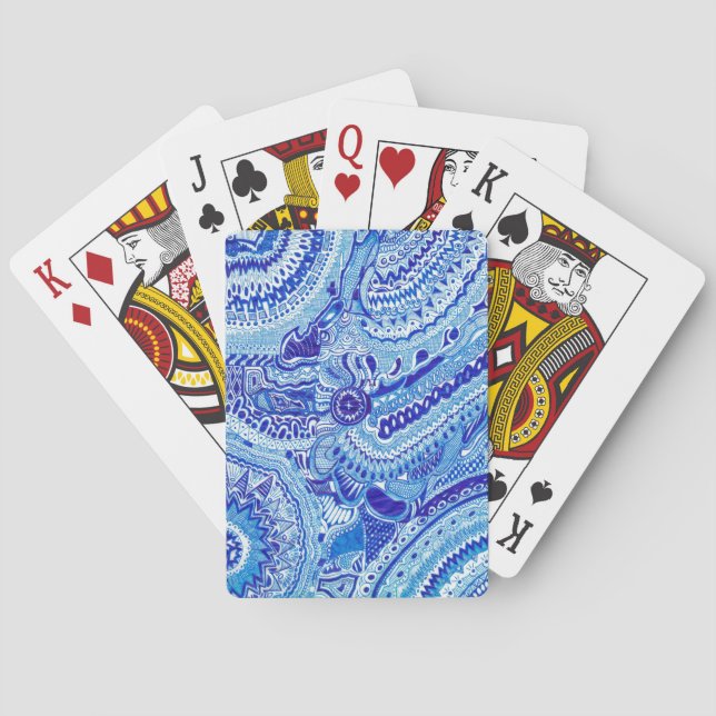Royal Blue and White Ming style pattern art Playing Cards (Back)