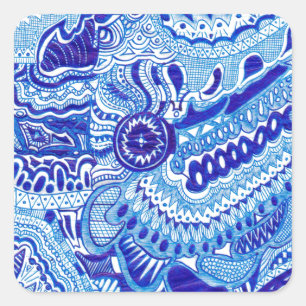 Royal Blue and White Ming style pattern art Square Sticker