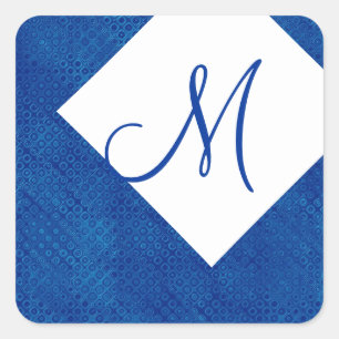 Royal Blue and White Monogram M Wedding G367 Square Sticker
