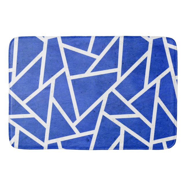 Royal blue and white mosaic pattern bath mat (Front)