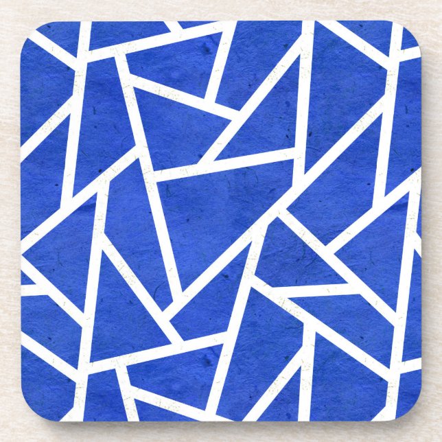 Royal blue and white mosaic pattern coaster (Front)