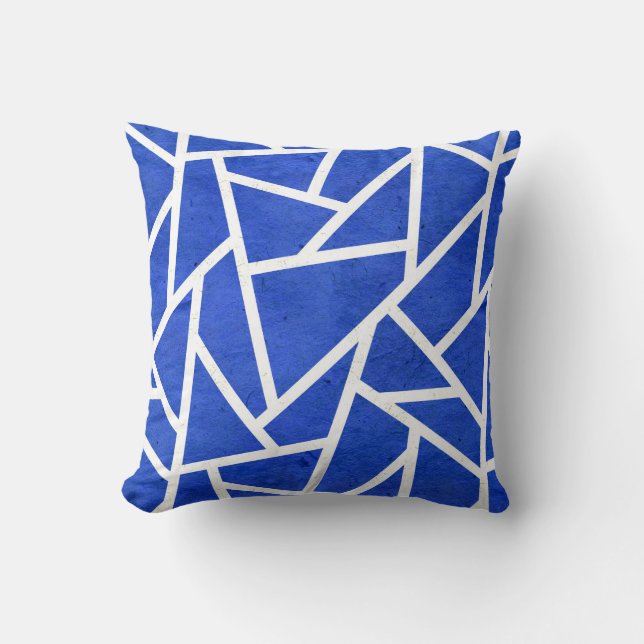 Royal blue and white mosaic pattern cushion (Front)