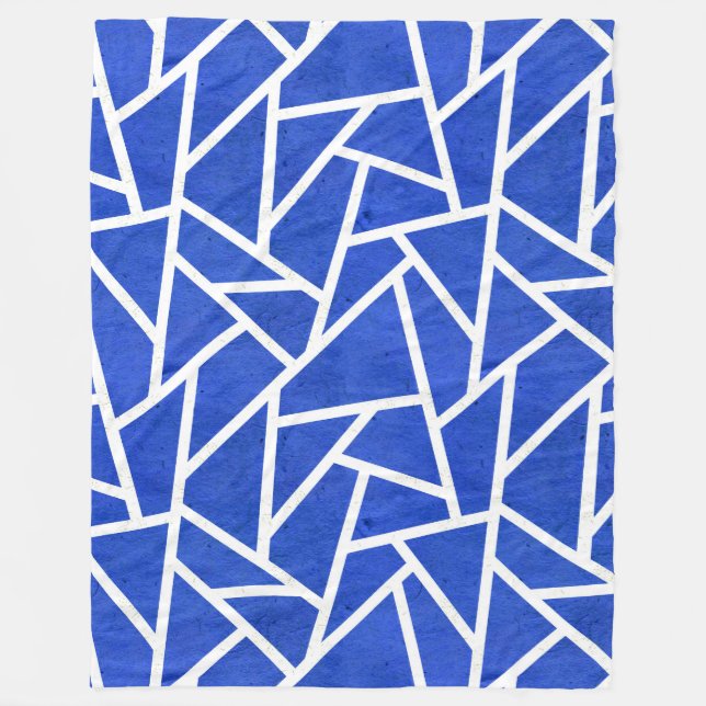 Royal blue and white mosaic pattern fleece blanket (Front)