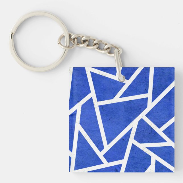 Royal blue and white mosaic pattern key ring (Front)