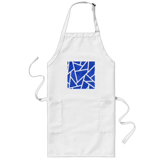 Royal blue and white mosaic pattern long apron (Front)