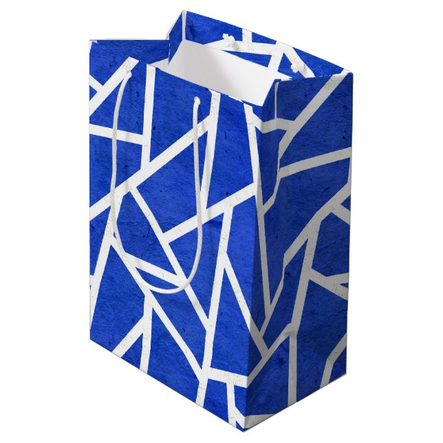 Royal blue and white mosaic pattern medium gift bag (Back Angled)