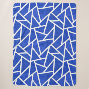 Royal blue and white mosaic pattern sherpa blanket