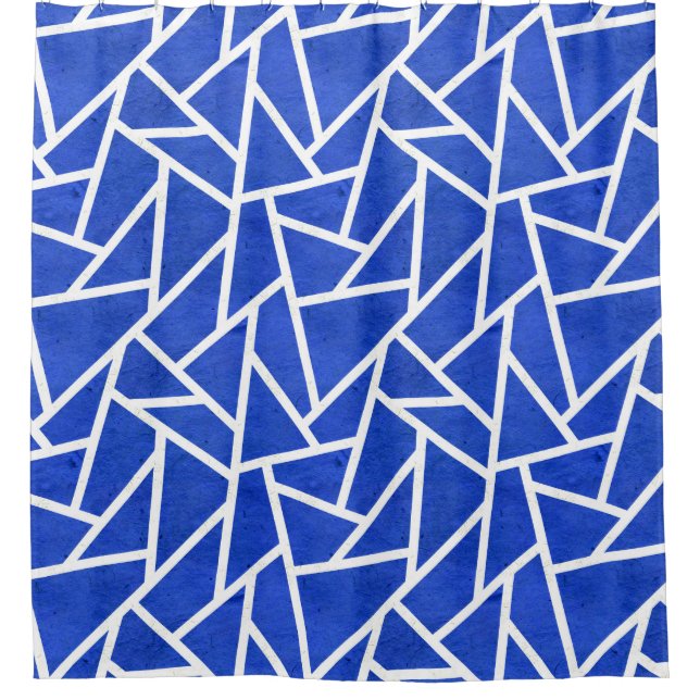 Royal blue and white mosaic pattern shower curtain (Front)