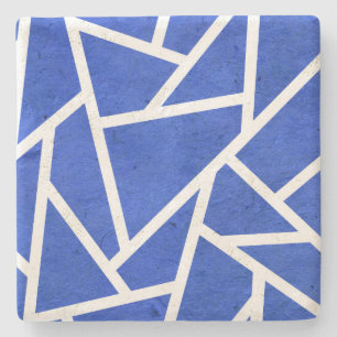 Royal blue and white mosaic pattern stone coaster