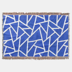Royal blue and white mosaic pattern throw blanket