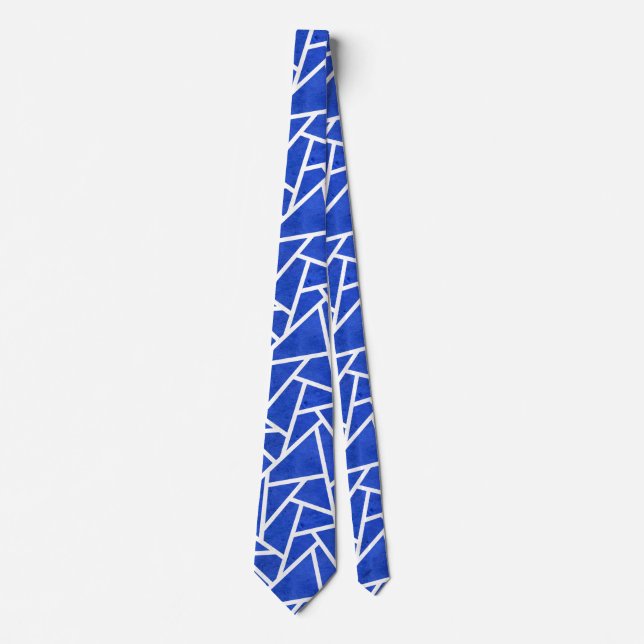 Royal blue and white mosaic pattern tie (Front)