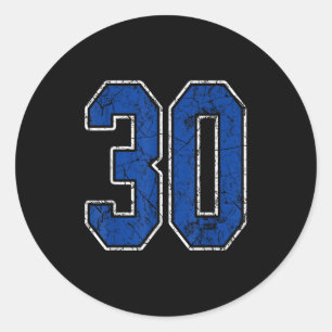 Royal Blue And White Number 30 Jersey Player Unifo Classic Round Sticker