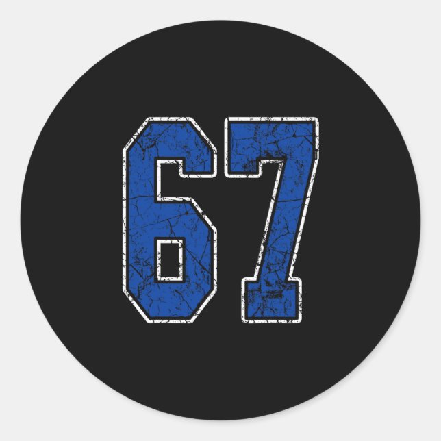 Royal Blue And White Number 67 Jersey Player Unifo Classic Round Sticker (Front)