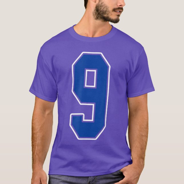 Royal Blue and White Number 9 Jersey Player Unifor T-Shirt (Front)