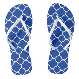 Royal Blue and White Quatrefoil Geometric Pattern Thongs
