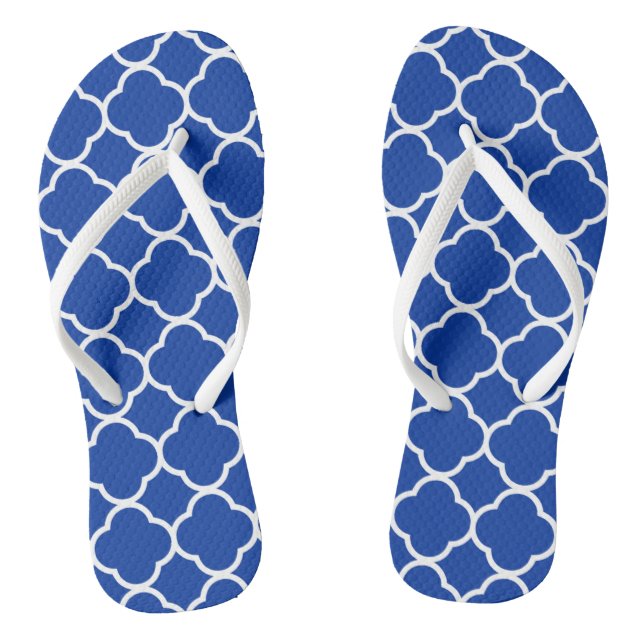 Royal Blue and White Quatrefoil Geometric Pattern Thongs (Footbed)