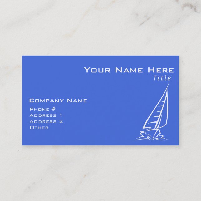 Royal Blue and White Sailing; Sail Boat Business Card (Front)