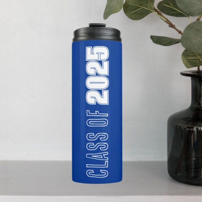 Royal Blue and White School Colours Class Year Thermal Tumbler (In Situ)