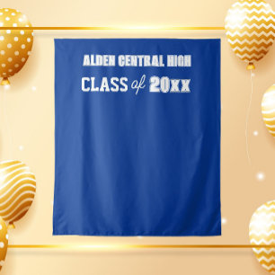 Royal Blue and White School Colours Photo Backdrop Tapestry
