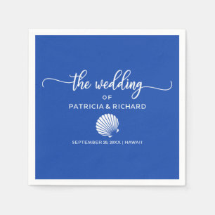 Royal Blue and White Seashell Beach Wedding Napkin