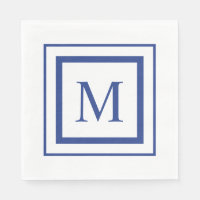 Royal blue and white  square border monogram