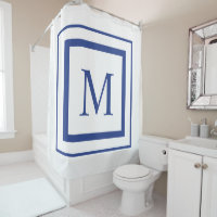 Royal blue and white  square border monogram