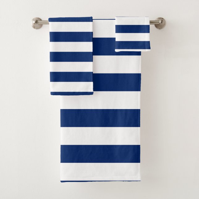 Royal Blue and White Stripes Bath Towel Set (Insitu)
