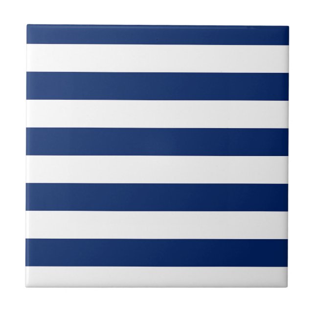 Royal Blue and White Stripes Ceramic Tile (Front)