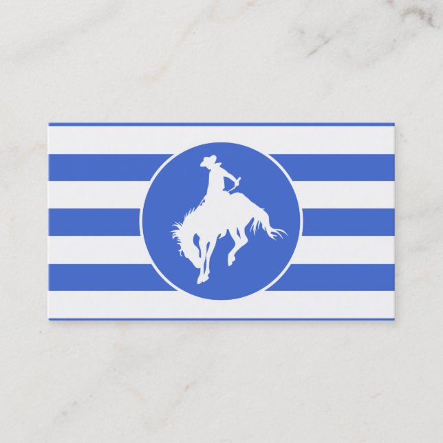 Royal Blue and White Stripes; Rodeo Cowboy Business Card (Front)