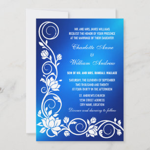 Royal Blue and White Swirl Wedding Invitation