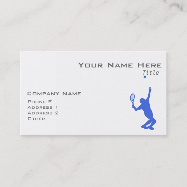 Royal Blue and White Tennis Business Card (Front)