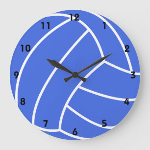 Royal Blue and White Volleyball Large Clock