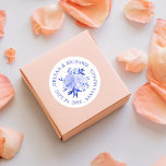 Royal Blue and White Watercolor Bouquet Wedding Classic Round Sticker<br><div class="desc">Royal Blue floral bouquet in blue toned watercolor,  editable text around the circumference.</div>