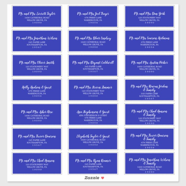 Royal Blue and White Wedding Guest Address Labels (Sheet)