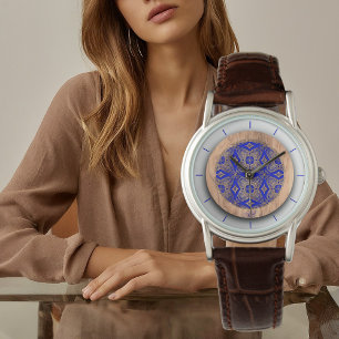 Royal Blue and Wood refined elegant Watch