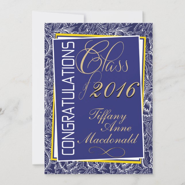 Royal Blue and Yellow 2016 Graduation Invitation (Front)