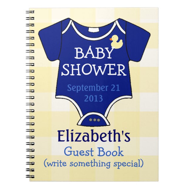 Royal Blue and Yellow Gingham Baby Shower Notebook (Front)