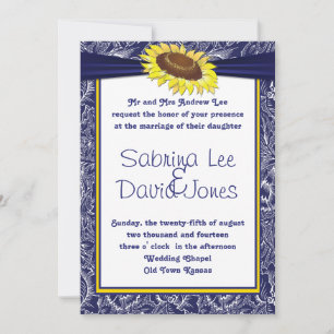 Royal Blue and Yellow Sunflower Wedding Invitation